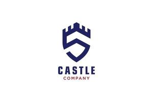 escudo creativo con castillo y logotipo inicial s, plantilla de logotipo vectorial. vector