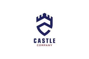 escudo creativo con castillo y logotipo z inicial, plantilla de logotipo vectorial. vector