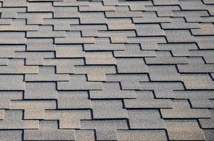 Modern roofing and decoration of chimneys. Flexible bitumen or slate shingles photo