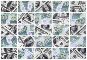 A collage of many images of euro banknotes in denominations of 100 and 500 euros lying in the heap photo