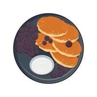 Vector illustration of pancakes. Baking with blueberries and sour cream.