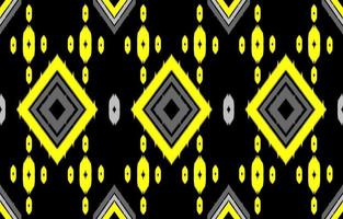 Abstract ethnic ikat geometric seamless pattern. Aztec native tribal fabric yellow pattern on black background. Vector design for texture, textile, clothing, wallpaper, carpet, art print, illustration