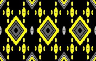 Abstract ethnic ikat geometric seamless pattern. Aztec native tribal fabric yellow pattern on black background. Vector design for texture, textile, clothing, wallpaper, carpet, art print, illustration