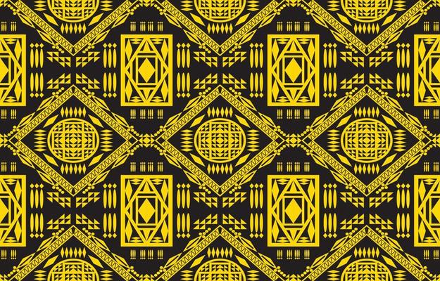 Asian Chinese style tribal fabric textile geometric pattern golden color concept. Design for carpet, curtain, embroidery, clothing, wrapping, batik, wallpaper, background seamless vector illustration