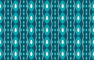 Abstract ikat vintage geometric seamless pattern. Ethnic boho fabric retro vintage style on green turquoise background. Vector design for texture, textile, clothing, wallpaper, carpet, art print.