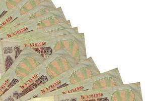 25 russian rubles bills lies isolated on white background with copy space stacked in fan close up photo