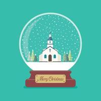 Merry christmas glass ball with church in winter season vector