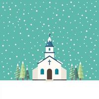 Church flat style in winter season vector