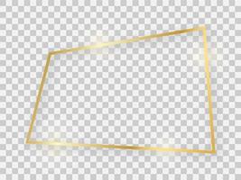 Gold shiny rectangular frame with glowing effects and shadows. Vector illustration