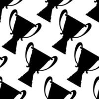 Winner trophy cup seamless pattern. Black simple silhouette texture. Championship prize for first place. Vector illustration.