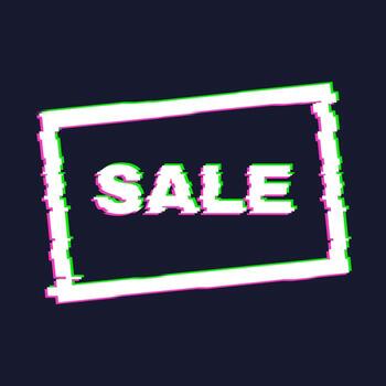 Distorted glitch sale banner with error effect on the edges and in text. Vector illustration.