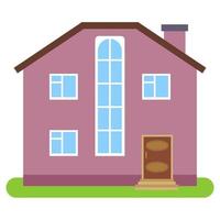 Private house with a brown roof and pink walls on a white background. Vector illustration.