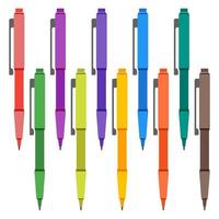 Set of multi-colored pens on a white background. Vector illustration.