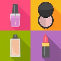 Set of four makeup items in flat style with shadow. Vector illustration.