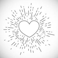 Heart with Hand Drawn Vintage Bursting Rays. Retro Design Element. Vector illustration