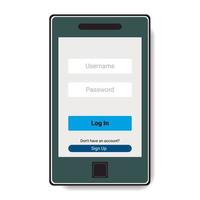 Mobile phone with authorization on the screen. Vector illustration
