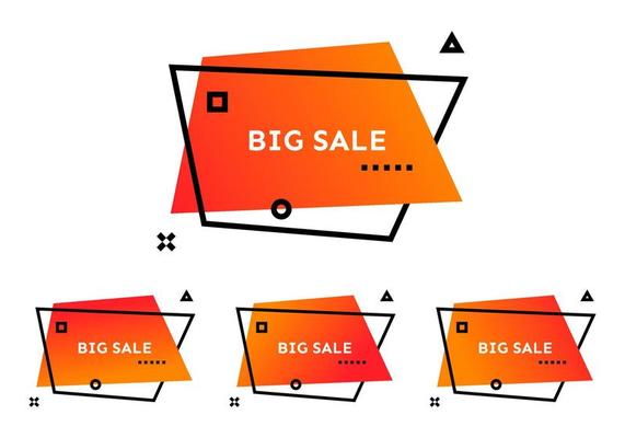 Big Sale. Set of four orange geometric trendy banners. Modern gradient shape with promotion text. Vector illustration.