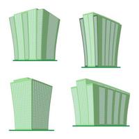 Set of four modern high-rise building on a white background. View of the building from the bottom. Isometric vector illustration.