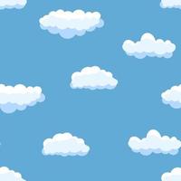 Seamless background with blue sky and white cartoon clouds. Vector illustration.