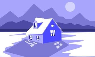 Winter illustration design, view of the house in winter, winter landscape illustration vector