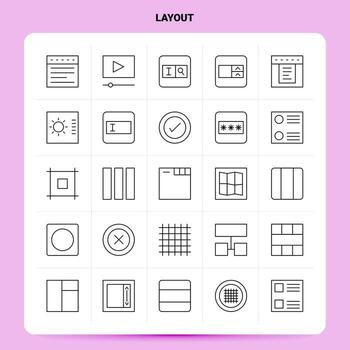 esquema 25 conjunto de iconos de diseño. conjunto de iconos negros de diseño de estilo de línea vectorial. paquete de pictogramas lineales. ilustración vectorial de diseño de ideas de negocios web y móviles. vector