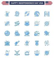 25 USA Blue Pack of Independence Day Signs and Symbols of american day football saloon bar Editable USA Day Vector Design Elements