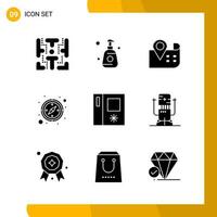 9 Icon Set. Solid Style Icon Pack. Glyph Symbols isolated on White Backgound for Responsive Website Designing. vector