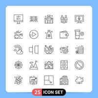 25 Line Black Icon Pack Outline Symbols for Mobile Apps isolated on white background. 25 Icons Set. vector