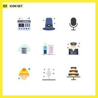 9 Universal Flat Color Signs Symbols of explanation flow mic data storage Editable Vector Design Elements