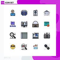 16 Universal Flat Color Filled Line Signs Symbols of network house card home travel Editable Creative Vector Design Elements