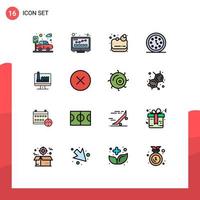 Flat Color Filled Line Pack of 16 Universal Symbols of monitore computer sauna timer date Editable Creative Vector Design Elements
