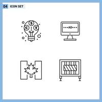 Mobile Interface Line Set of 4 Pictograms of income flag budget television canada Editable Vector Design Elements