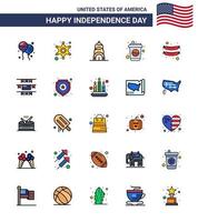 25 iconos creativos de estados unidos signos de independencia modernos y símbolos del 4 de julio de comida de salchicha chrysler soda cola editable elementos de diseño de vectores del día de estados unidos