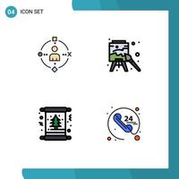 Pack of 4 creative Filledline Flat Colors of ambient christmas experiance arts tree Editable Vector Design Elements