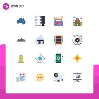 Pack of 16 Modern Flat Colors Signs and Symbols for Web Print Media such as hill mountain affection station building Editable Pack of Creative Vector Design Elements