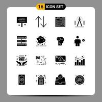 Set of 16 Vector Solid Glyphs on Grid for tool compass email website phishing Editable Vector Design Elements