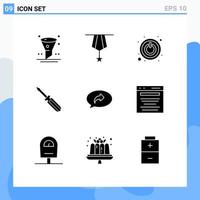 Modern Set of 9 Solid Glyphs Pictograph of basic repair plain tool screw Editable Vector Design Elements