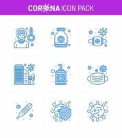 Coronavirus Prevention Set Icons 9 Blue icon such as protection city medicine building safety viral coronavirus 2019nov disease Vector Design Elements