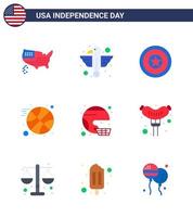 paquete de iconos de vector de stock de día americano 9 signos y símbolos de línea para deportes de fútbol medalla de bola de estado editable elementos de diseño de vector de día de EE. UU.