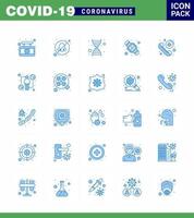 Coronavirus Prevention 25 icon Set Blue medical call dna washing seconds viral coronavirus 2019nov disease Vector Design Elements