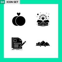 paquete de 4 conjuntos de iconos de estilo sólido. símbolos de glifos para imprimir. signos creativos aislados sobre fondo blanco. 4 conjunto de iconos. vector