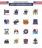 Stock Vector Icon Pack of American Day 16 Line Signs and Symbols for country western liquid dream catcher adornment Editable USA Day Vector Design Elements