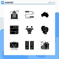 Modern 9 solid style icons. Glyph Symbols for general use. Creative Solid Icon Sign Isolated on White Background. 9 Icons Pack. vector