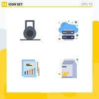 Pack of 4 creative Flat Icons of dumbbell income infrastructure growth fruit Editable Vector Design Elements