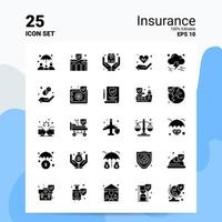 25 conjunto de iconos de seguros 100 archivos editables eps 10 ideas de concepto de logotipo de empresa diseño de icono de glifo sólido vector