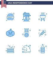 Set of 9 USA Day Icons American Symbols Independence Day Signs for fire work medal bbq badge usa Editable USA Day Vector Design Elements