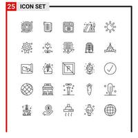 Line Pack of 25 Universal Symbols of sun brightness protection tent camping Editable Vector Design Elements