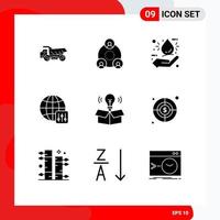 Set of 9 Modern UI Icons Symbols Signs for idea box bio server settings world Editable Vector Design Elements