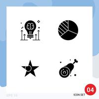 Group of 4 Modern Solid Glyphs Set for brain flag idea graph drumstick Editable Vector Design Elements