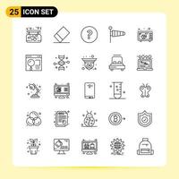 25 íconos creativos para el diseño moderno de sitios web y aplicaciones móviles receptivas. 25 signos de símbolos de contorno sobre fondo blanco. Paquete de 25 iconos. vector